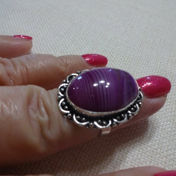 Beautiful PURPLE BOTSWANA AGATE Handmade Sterling Ring Size 6.5 #801B - Picture 2 of 4